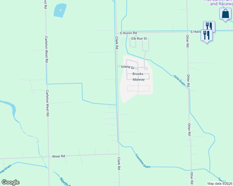 map of restaurants, bars, coffee shops, grocery stores, and more near 23800 Clark Road in Belleville