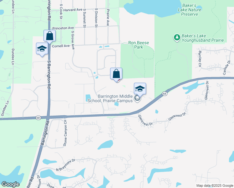 map of restaurants, bars, coffee shops, grocery stores, and more near 540 Peterson Court in Barrington