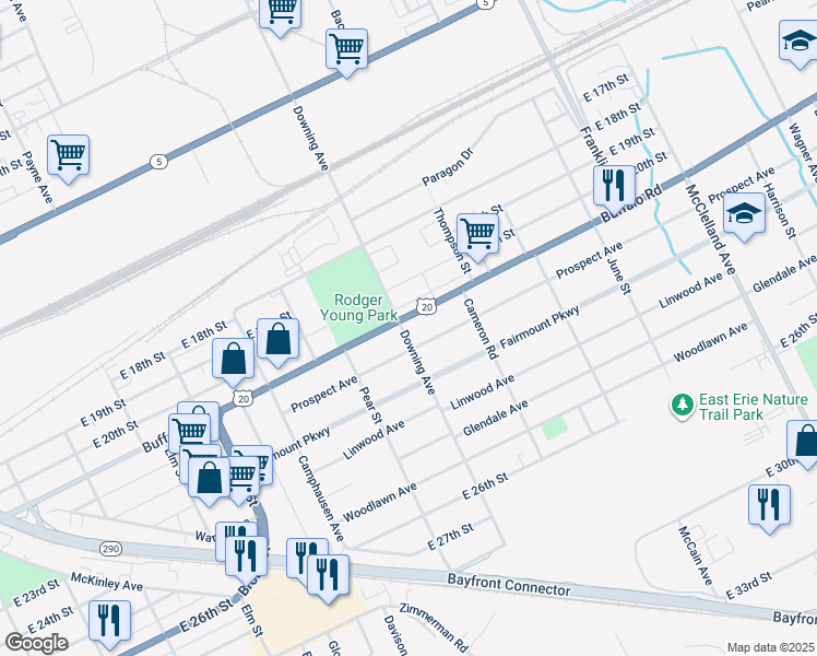 map of restaurants, bars, coffee shops, grocery stores, and more near 1937 Sale Burton Terr Sub in Erie