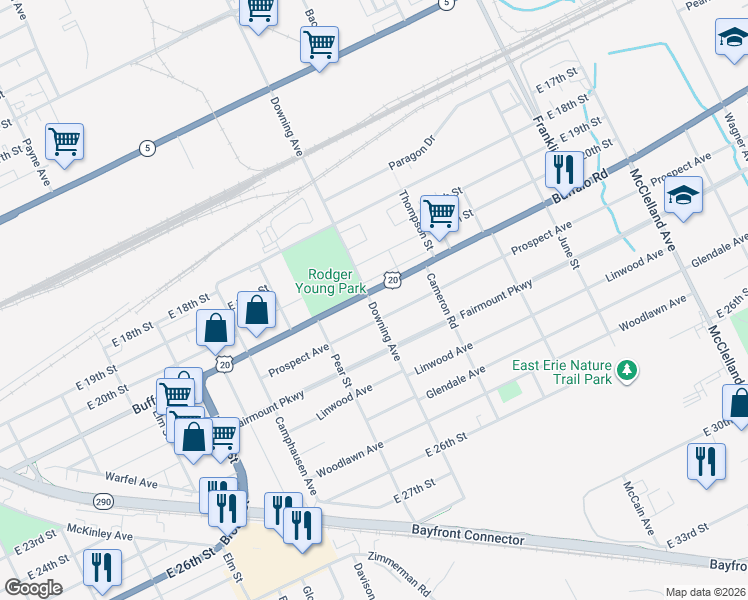 map of restaurants, bars, coffee shops, grocery stores, and more near 1937 Sale Burton Terr Sub in Erie