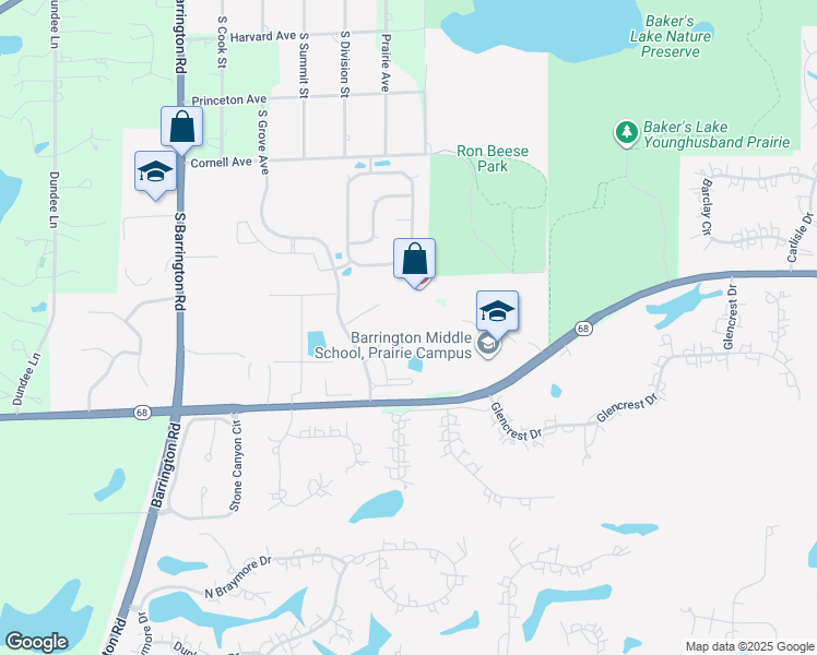 map of restaurants, bars, coffee shops, grocery stores, and more near 540 Peterson Court in Barrington