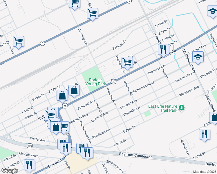 map of restaurants, bars, coffee shops, grocery stores, and more near 1937 Sale Burton Terr Sub in Erie