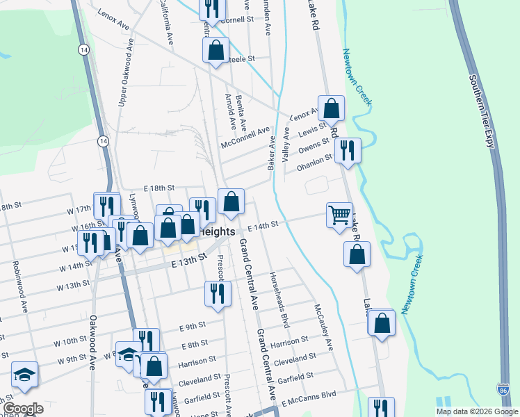 map of restaurants, bars, coffee shops, grocery stores, and more near 1250 Schweizer Road in Horseheads