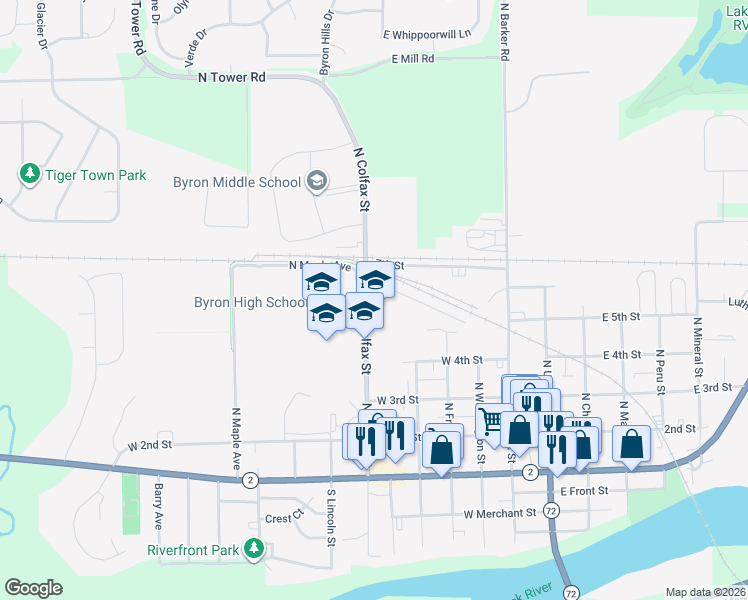 map of restaurants, bars, coffee shops, grocery stores, and more near 507 County Highway 29 in Byron