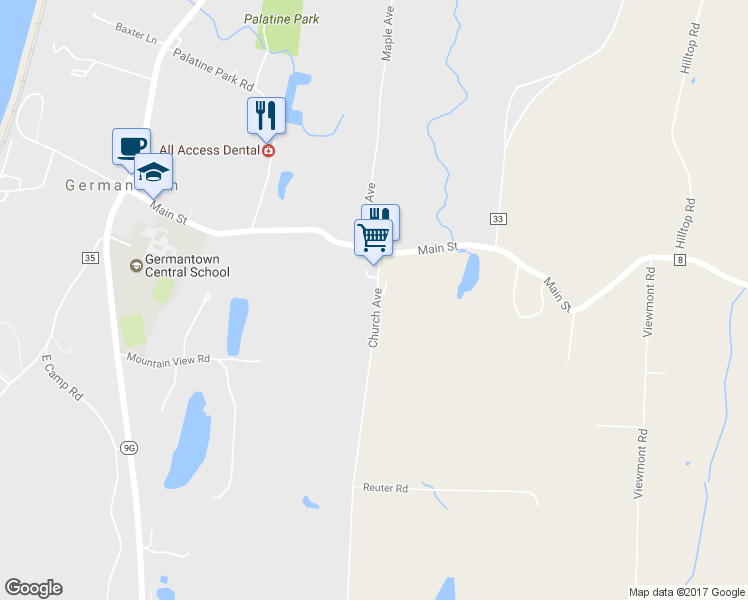 map of restaurants, bars, coffee shops, grocery stores, and more near 22 Church Avenue in Germantown