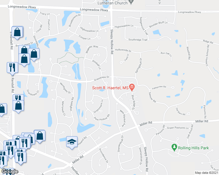 map of restaurants, bars, coffee shops, grocery stores, and more near 5940 Pine Hollow Road in Carpentersville