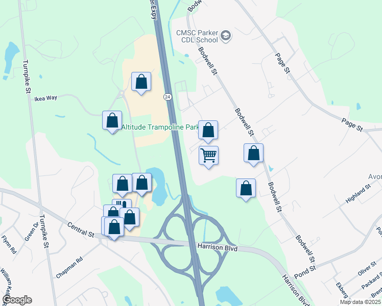map of restaurants, bars, coffee shops, grocery stores, and more near 66 Strafello Drive in Avon