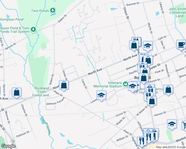 map of restaurants, bars, coffee shops, grocery stores, and more near 234 North Avenue in Rockland