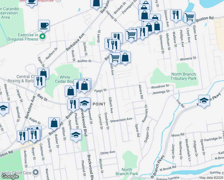 map of restaurants, bars, coffee shops, grocery stores, and more near 156 Arnold Avenue in Springfield