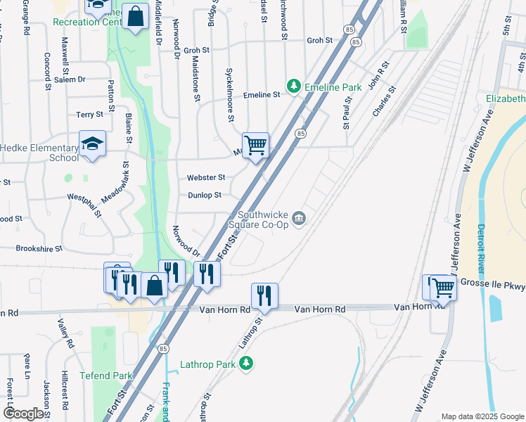 map of restaurants, bars, coffee shops, grocery stores, and more near 40 Fort Street in Trenton