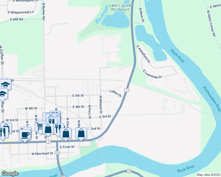 map of restaurants, bars, coffee shops, grocery stores, and more near 500-598 Luther Dr in Byron
