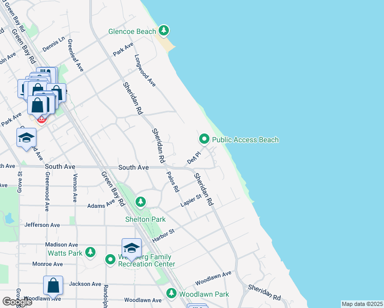 map of restaurants, bars, coffee shops, grocery stores, and more near 124 Dell Place in Glencoe