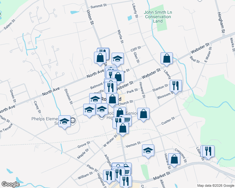 map of restaurants, bars, coffee shops, grocery stores, and more near in Rockland
