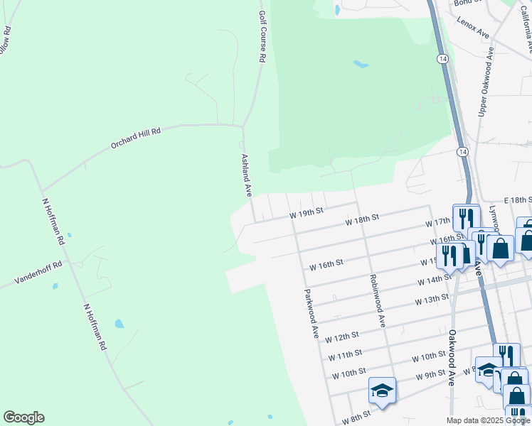 map of restaurants, bars, coffee shops, grocery stores, and more near 281 Mulberry Avenue in Elmira