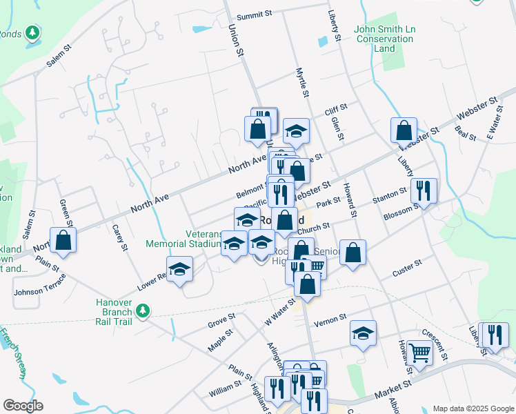 map of restaurants, bars, coffee shops, grocery stores, and more near 42 Pacific Street in Rockland