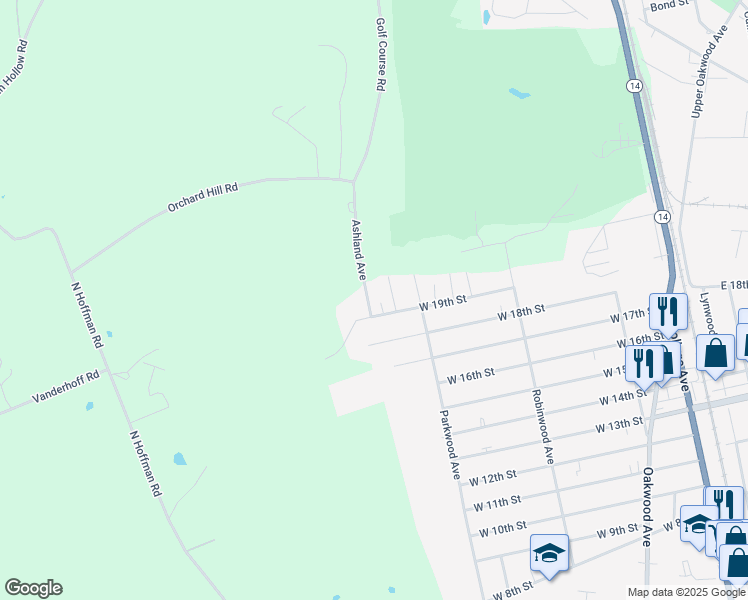 map of restaurants, bars, coffee shops, grocery stores, and more near 291 Mulberry Avenue in Elmira