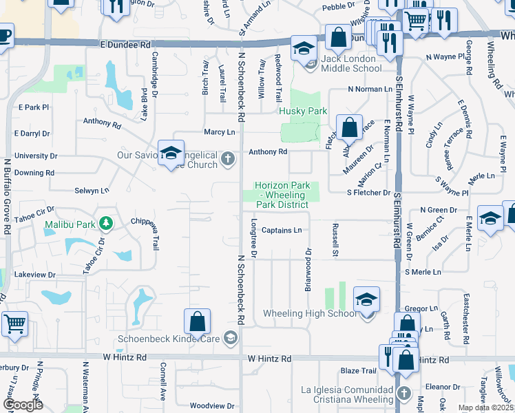 map of restaurants, bars, coffee shops, grocery stores, and more near 1138 Kingsport Drive in Wheeling
