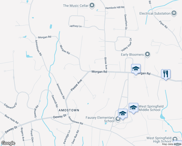 map of restaurants, bars, coffee shops, grocery stores, and more near 790 Morgan Road in West Springfield