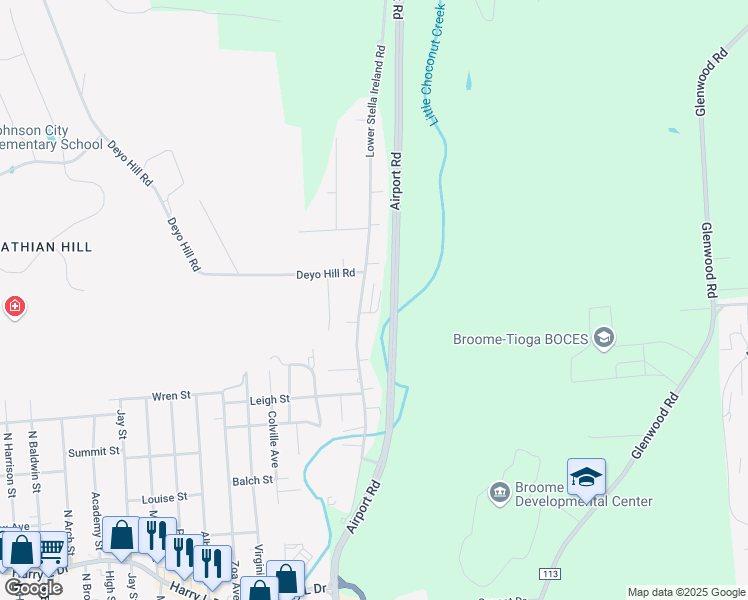 map of restaurants, bars, coffee shops, grocery stores, and more near 271 Lower Stella Ireland Road in Binghamton