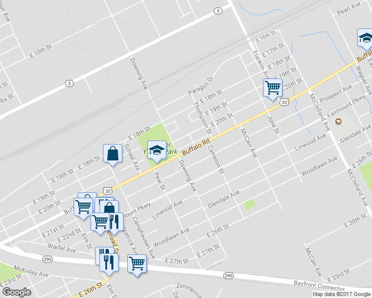 map of restaurants, bars, coffee shops, grocery stores, and more near 1808 Buffalo Road in Erie