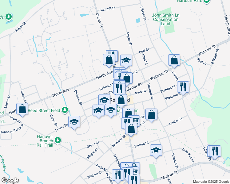 map of restaurants, bars, coffee shops, grocery stores, and more near 18 Pacific Street in Rockland