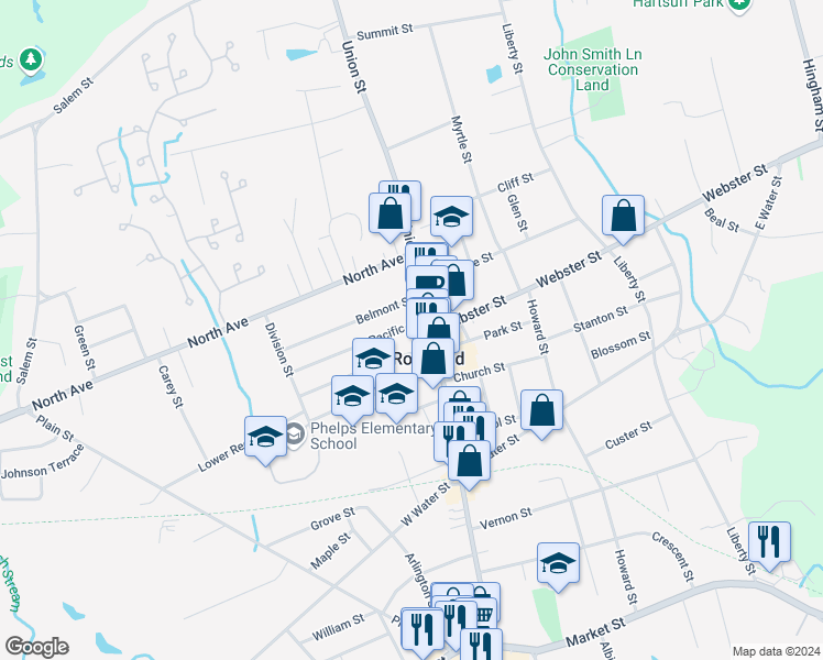map of restaurants, bars, coffee shops, grocery stores, and more near in Rockland