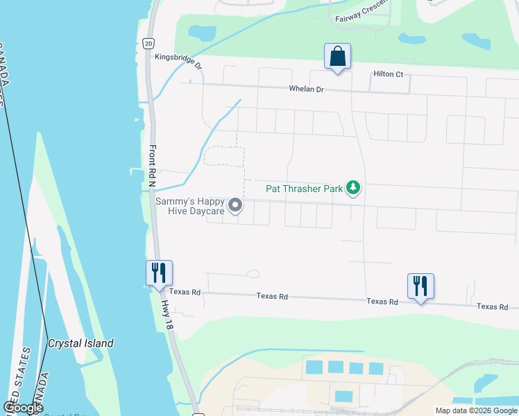 map of restaurants, bars, coffee shops, grocery stores, and more near 168 Texas Road in Amherstburg