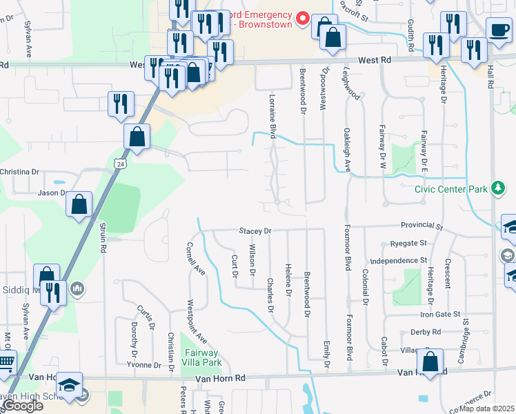 map of restaurants, bars, coffee shops, grocery stores, and more near 23487 Boller Court in Brownstown Charter Township