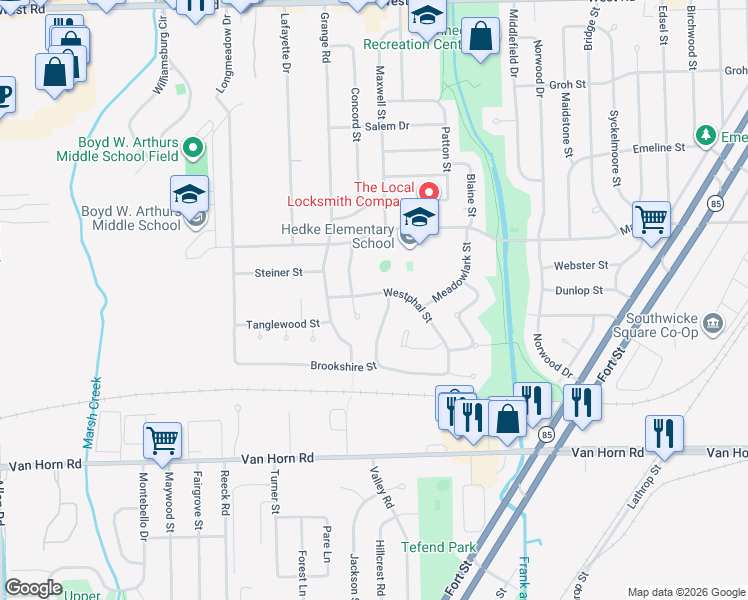 map of restaurants, bars, coffee shops, grocery stores, and more near 3401 Westphal Street in Trenton