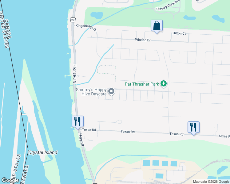 map of restaurants, bars, coffee shops, grocery stores, and more near 168 Texas Road in Amherstburg