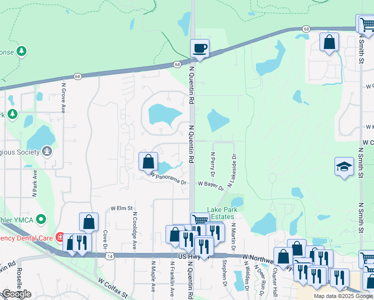 map of restaurants, bars, coffee shops, grocery stores, and more near 860 West Panorama Drive in Palatine