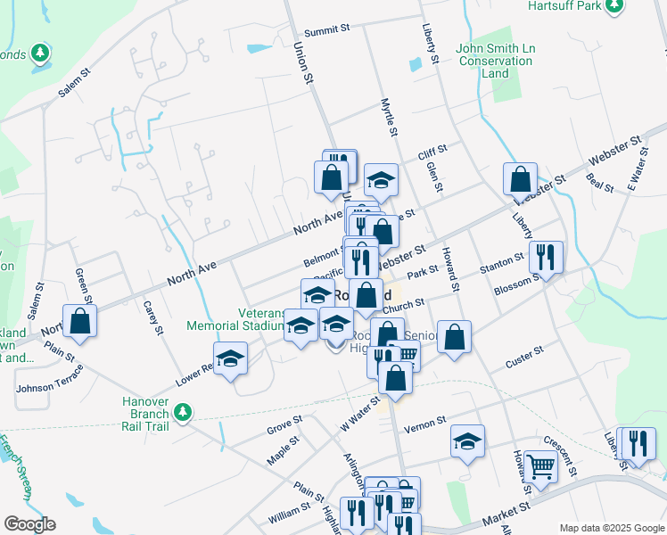 map of restaurants, bars, coffee shops, grocery stores, and more near 31 Pacific Street in Rockland
