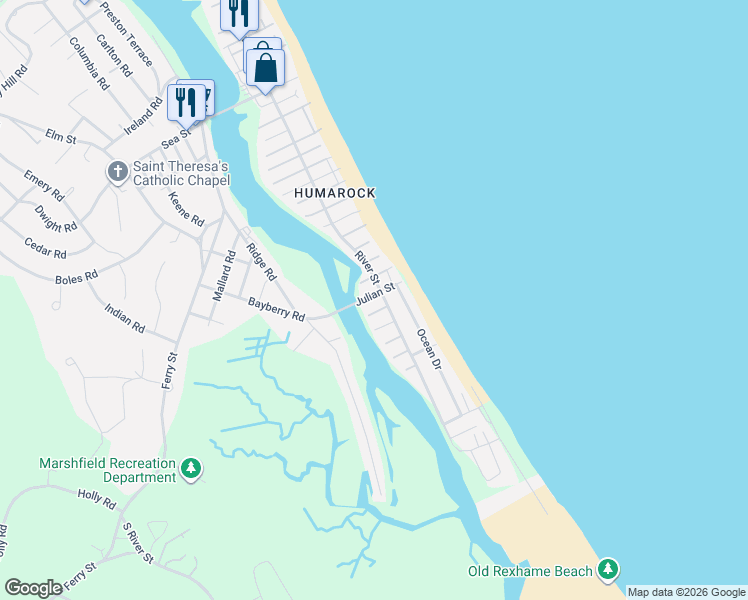 map of restaurants, bars, coffee shops, grocery stores, and more near 6 Kenilworth Street in Scituate