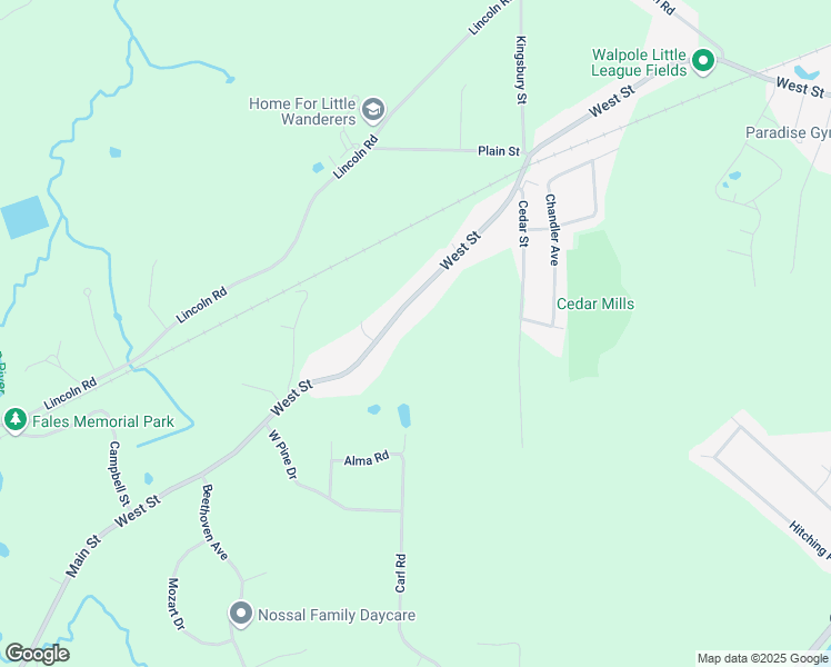map of restaurants, bars, coffee shops, grocery stores, and more near 934 West Street in Walpole