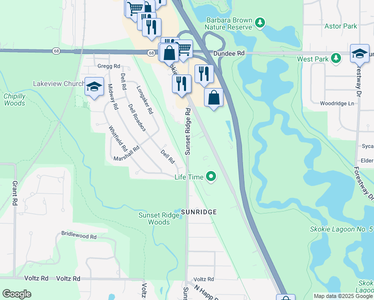 map of restaurants, bars, coffee shops, grocery stores, and more near 1000 Skokie Boulevard in Northbrook