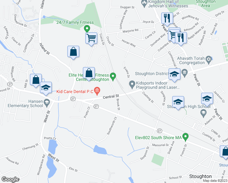 map of restaurants, bars, coffee shops, grocery stores, and more near 8 Buckley Road in Stoughton