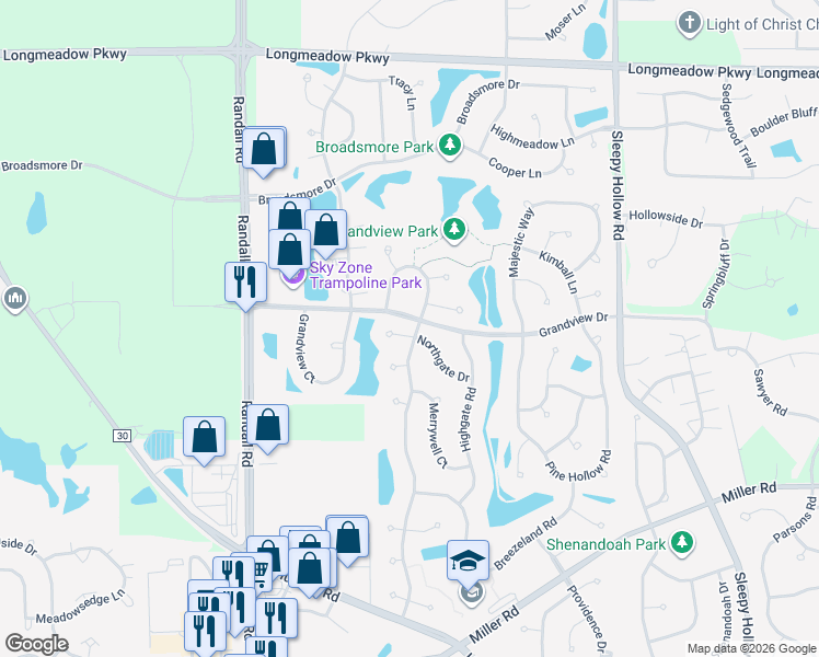 map of restaurants, bars, coffee shops, grocery stores, and more near 4400 Northgate Court in Carpentersville