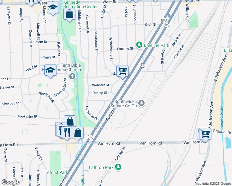map of restaurants, bars, coffee shops, grocery stores, and more near 3821 Syckelmoore Street in Trenton