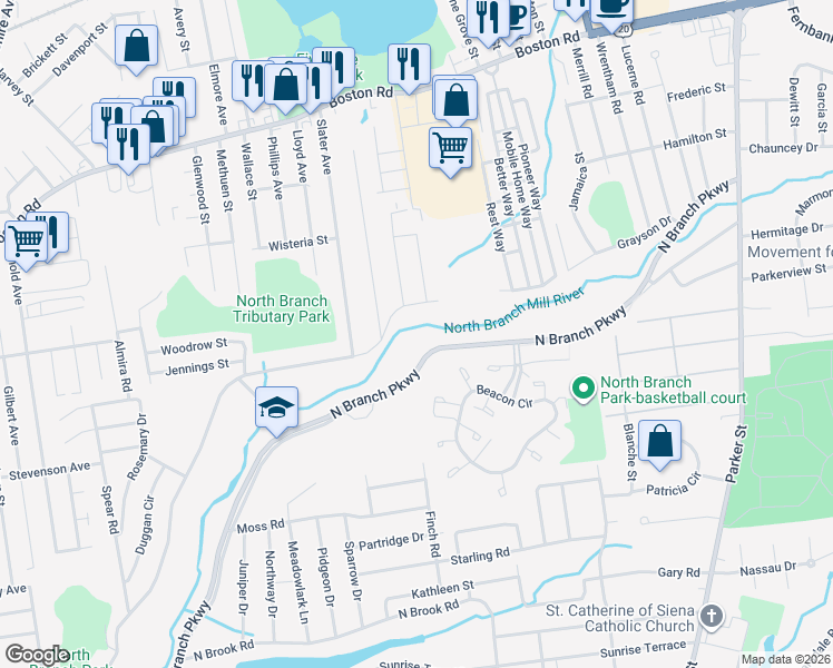 map of restaurants, bars, coffee shops, grocery stores, and more near 440 North Branch Parkway in Springfield