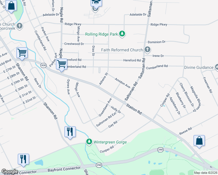 map of restaurants, bars, coffee shops, grocery stores, and more near 3830 Station Rd in Erie