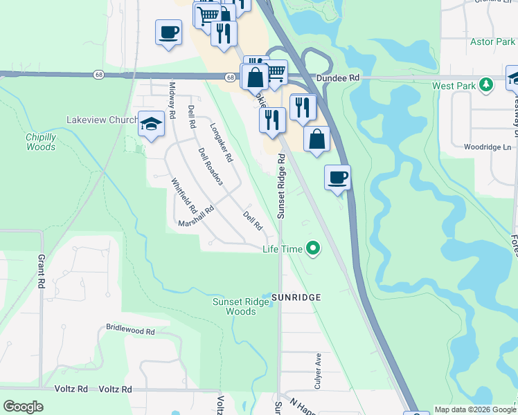 map of restaurants, bars, coffee shops, grocery stores, and more near 1010 Chewton Glen in Northbrook