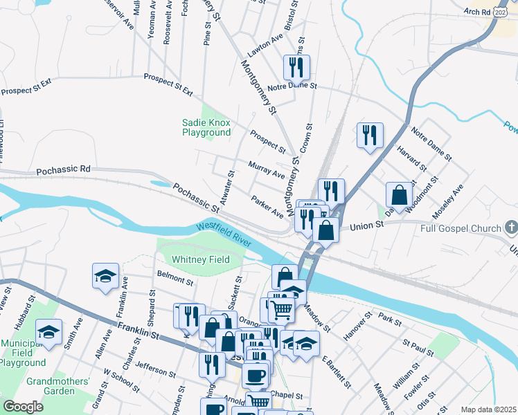 map of restaurants, bars, coffee shops, grocery stores, and more near 26 Parker Avenue in Westfield
