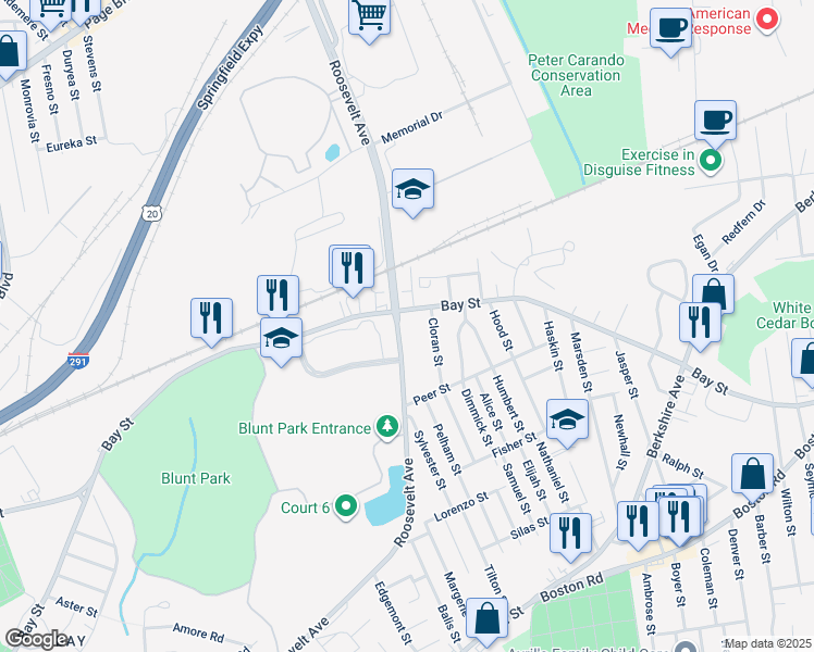 map of restaurants, bars, coffee shops, grocery stores, and more near 1869 Roosevelt Avenue in Springfield