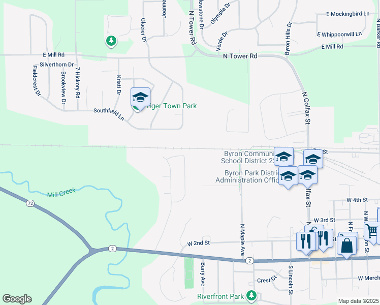 map of restaurants, bars, coffee shops, grocery stores, and more near 627 Mill Ridge Drive in Byron