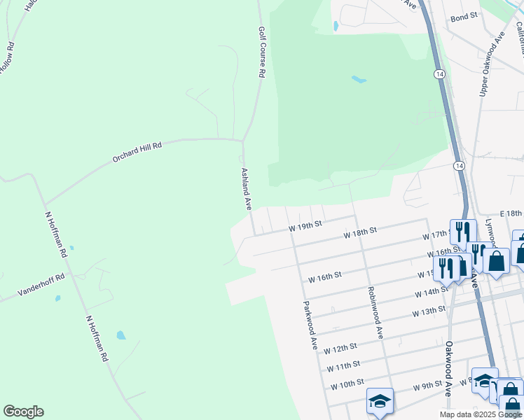map of restaurants, bars, coffee shops, grocery stores, and more near 291 Mulberry Avenue in Elmira