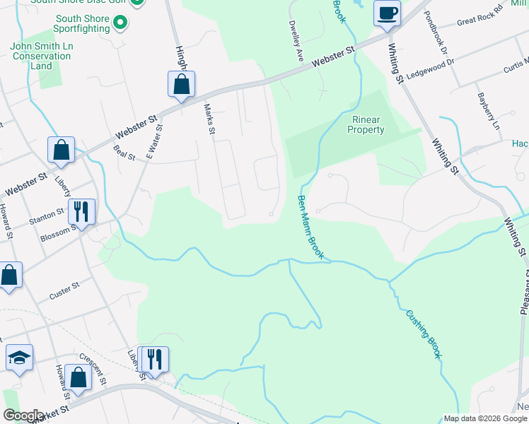 map of restaurants, bars, coffee shops, grocery stores, and more near 491 Webster Street in Rockland