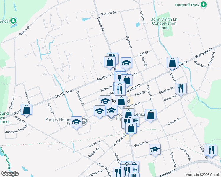 map of restaurants, bars, coffee shops, grocery stores, and more near in Rockland