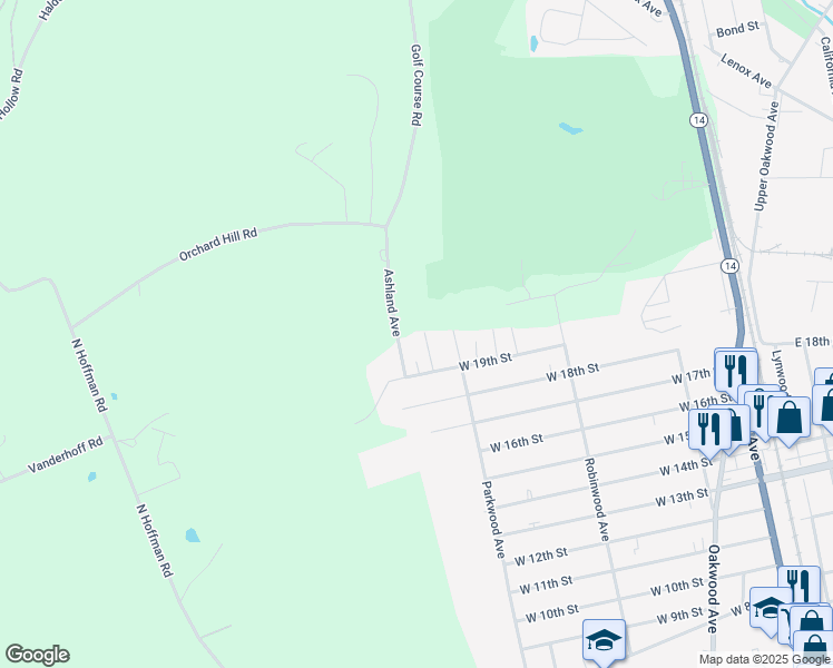 map of restaurants, bars, coffee shops, grocery stores, and more near 291 Mulberry Avenue in Elmira