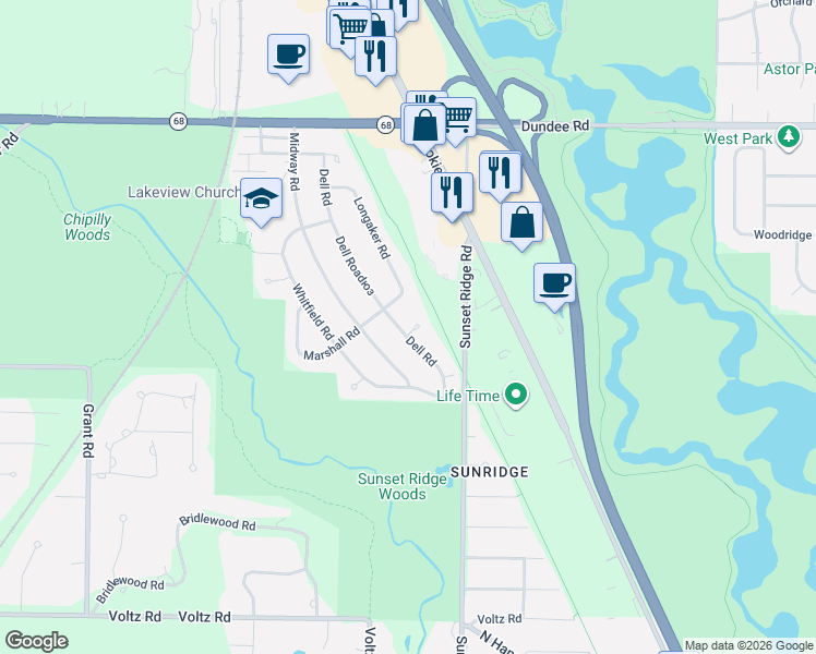 map of restaurants, bars, coffee shops, grocery stores, and more near 420 Barnsley Place in Northbrook