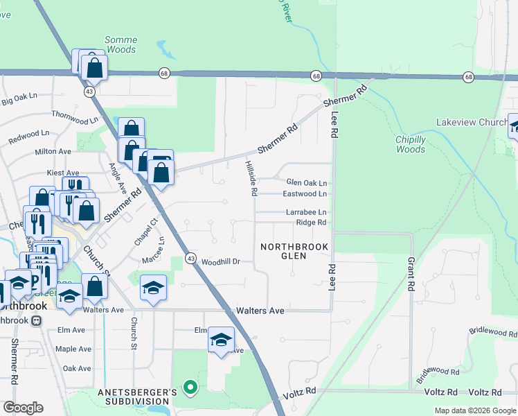 map of restaurants, bars, coffee shops, grocery stores, and more near 1116 Hillside Road in Northbrook